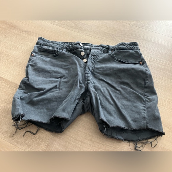 High-Waisted Button-Fly OG Straight Black-Wash Cutoff Jean Shorts Sz12 - Picture 2 of 5